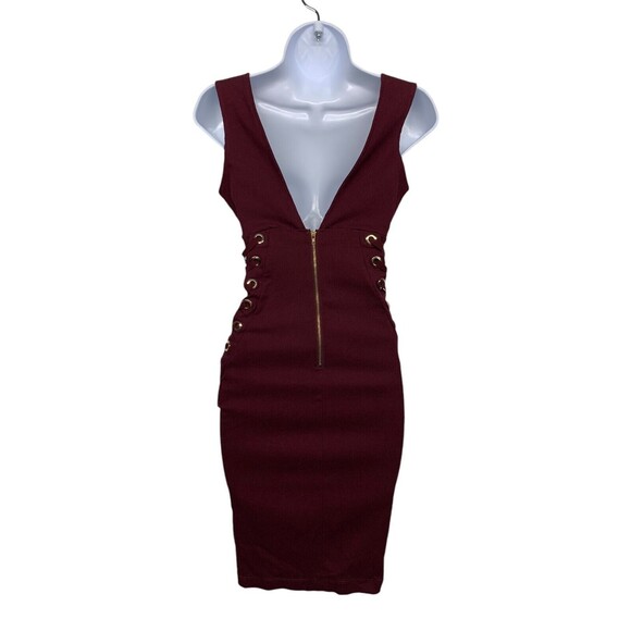 Iris Women's size S Maroon Bodycon Lace It Sideways Dress Stretch Nightclub Sexy - Picture 9 of 12